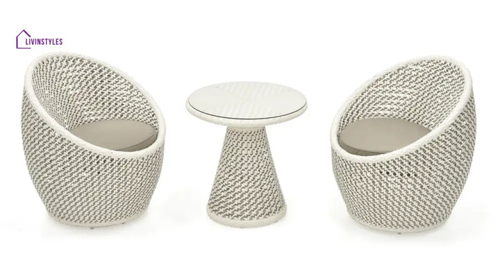 Kishore Outdoor Patio Seating Set 2 Chairs And 1 Table (White + Silver) Coffee Sets