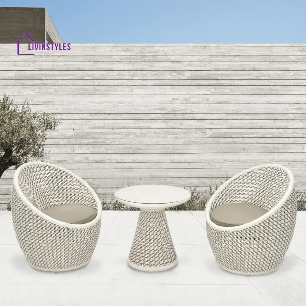 Kishore Outdoor Patio Seating Set 2 Chairs And 1 Table (White + Silver) Coffee Sets