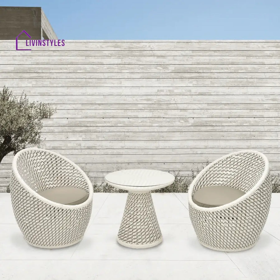 Kishore Outdoor Patio Seating Set 2 Chairs And 1 Table (White + Silver) Coffee Sets