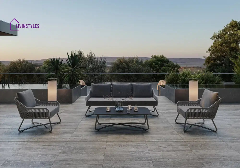 Kismet Outdoor Sofa Set 3 Seater 2 Single seater and 1 Center Table (Grey) Braided & Rope - Sofa Sets