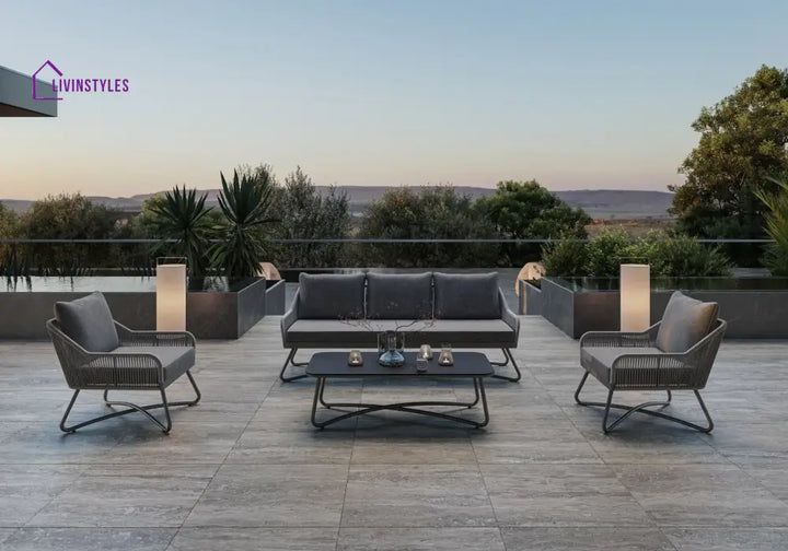 Kismet Outdoor Sofa Set 3 Seater 2 Single seater and 1 Center Table (Grey) Braided & Rope - Sofa Sets