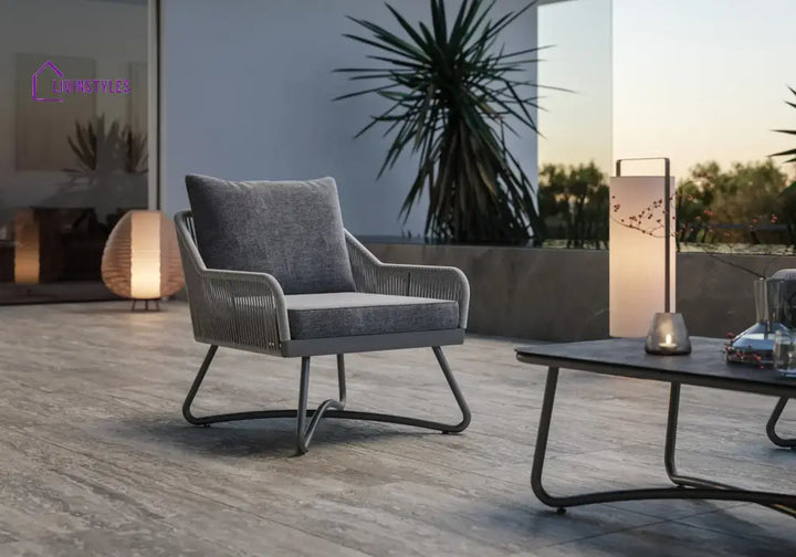 Kismet Outdoor Sofa Set 3 Seater 2 Single seater and 1 Center Table (Grey) Braided & Rope - Sofa Sets