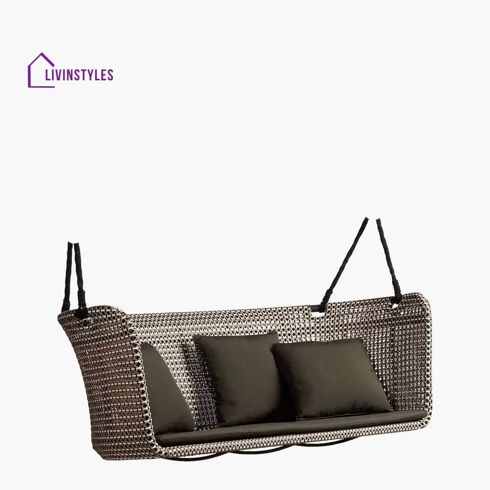 Kivar Double Seater Hanging Swing Without Stand For Balcony Garden Swing (Brown Light Brown White) - Swings