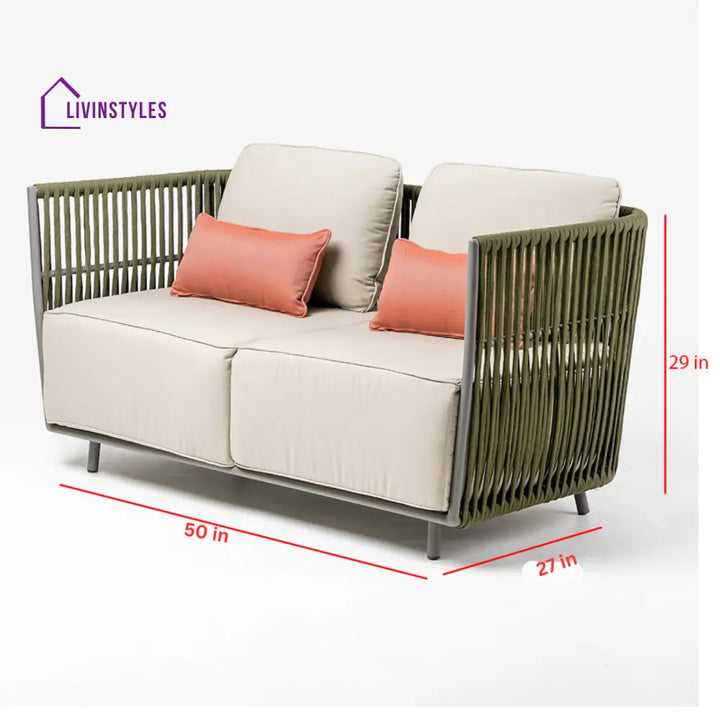 Klara Outdoor Garden Balcony Sofa Set 3 Seater,2 seater and Single Seater With 1 Table Set Braid & Rope (Green + Beige)