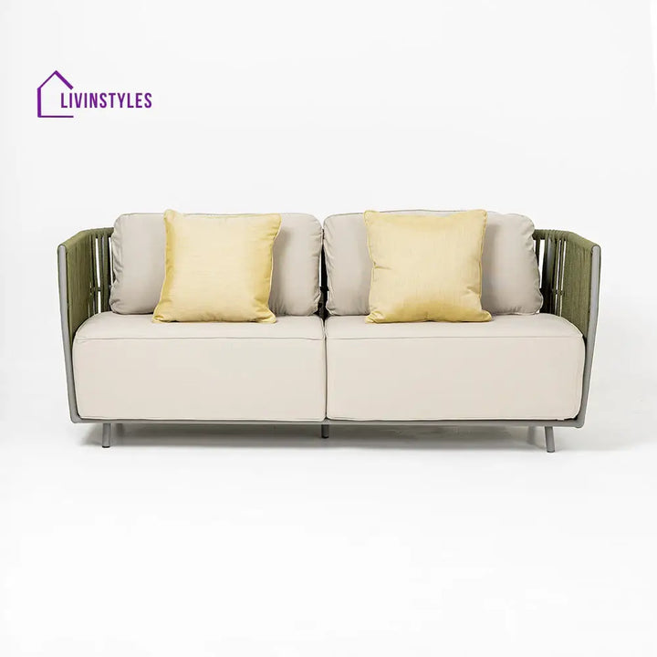 Klara Outdoor Garden Balcony Sofa Set 3 Seater,2 seater and Single Seater With 1 Table Set Braid & Rope (Green + Beige)