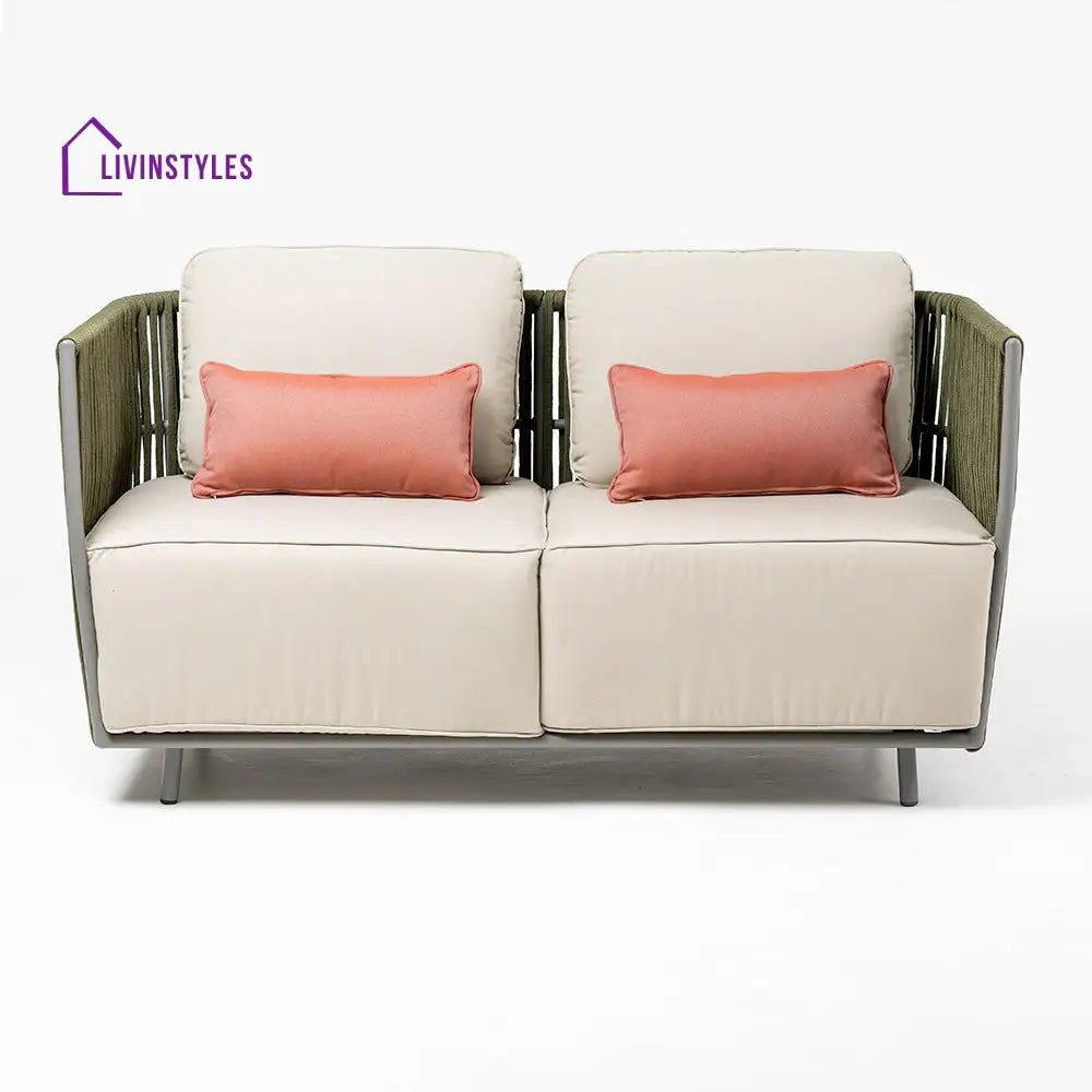 Klara Outdoor Garden Balcony Sofa Set 3 Seater,2 seater and Single Seater With 1 Table Set Braid & Rope (Green + Beige)