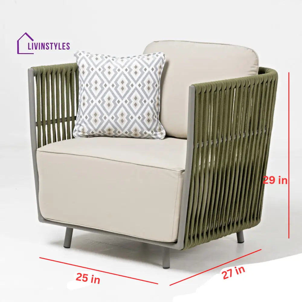 Klara Outdoor Garden Balcony Sofa Set 3 Seater,2 seater and Single Seater With 1 Table Set Braid & Rope (Green + Beige)