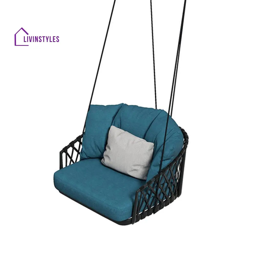 Klio Single Seater Hanging Swing Without Stand For Balcony Garden Swing (Black + Ocean) Braided & Rope - Swings
