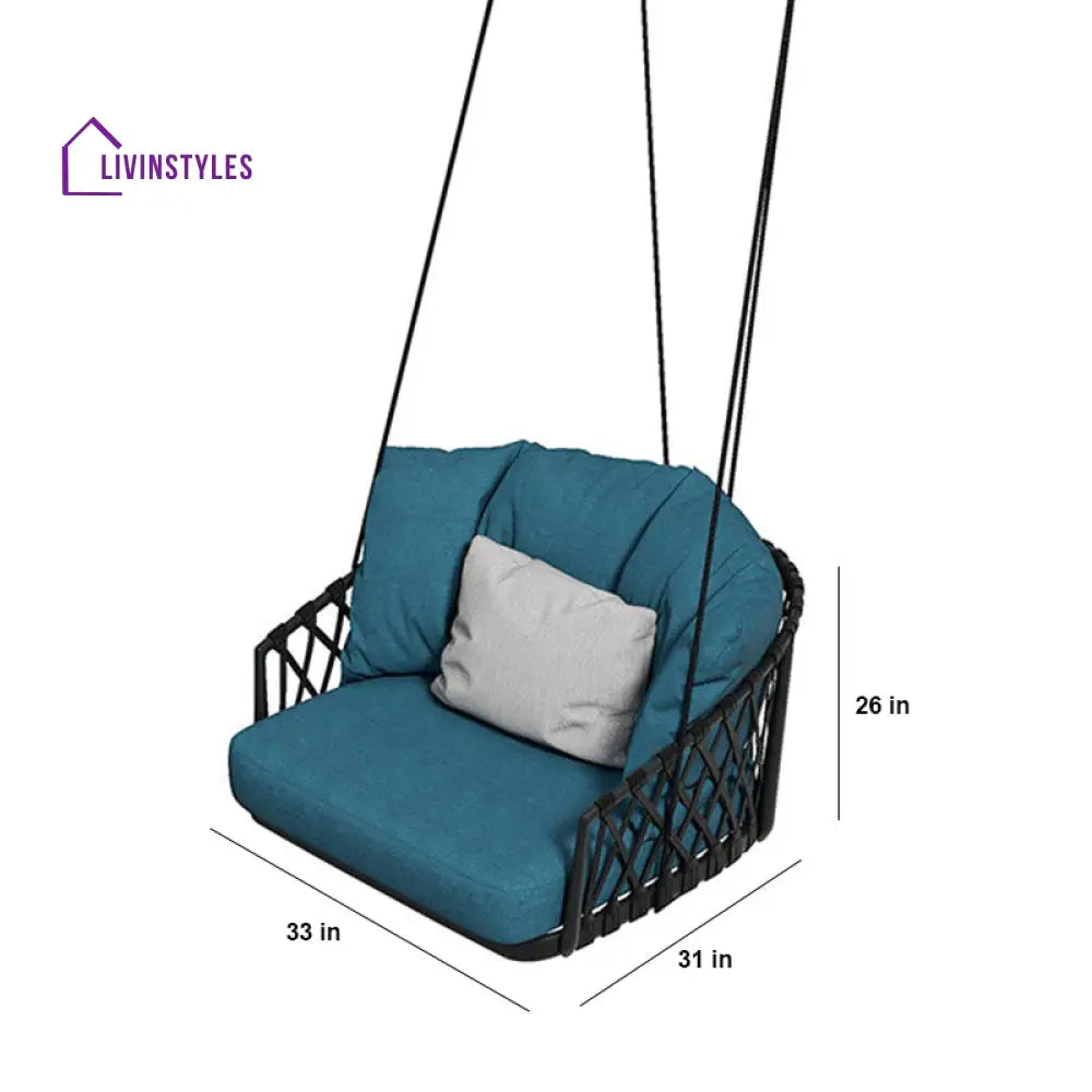 Klio Single Seater Hanging Swing Without Stand For Balcony Garden Swing (Black + Ocean) Braided & Rope - Swings