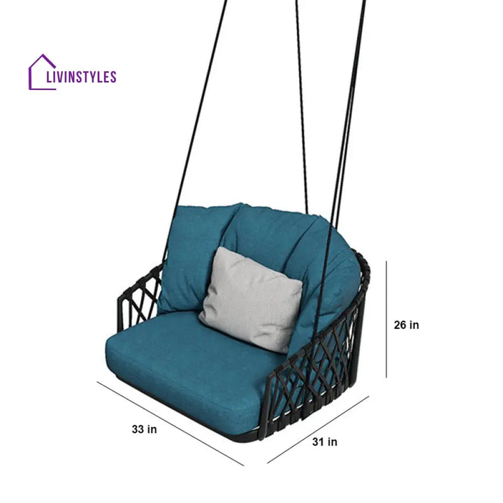 Klio Single Seater Hanging Swing Without Stand For Balcony Garden Swing (Black + Ocean) Braided & Rope - Swings