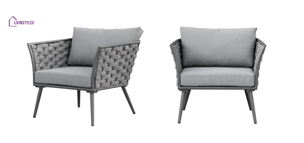 Klorix Outdoor Garden Balcony Sofa Set 3 Seater 2 Single seater and 1 Center Table Set Braid & Rope (Grey) - Sofa Sets