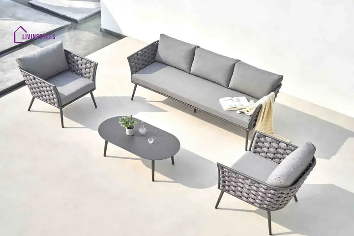 Klorix Outdoor Garden Balcony Sofa Set 3 Seater 2 Single seater and 1 Center Table Set Braid & Rope (Grey) - Sofa Sets