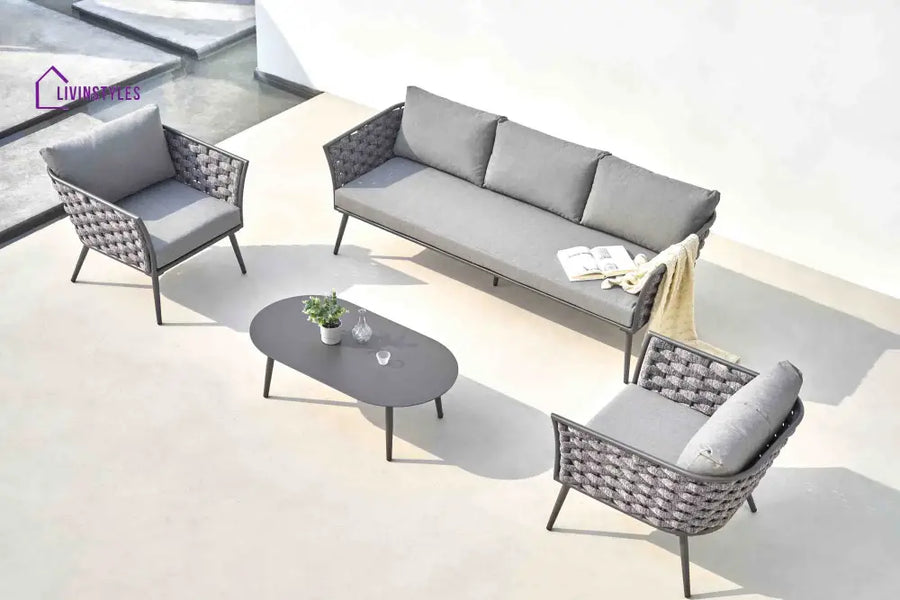Klorix Outdoor Garden Balcony Sofa Set 3 Seater 2 Single seater and 1 Center Table Set Braid & Rope (Grey) - Sofa Sets