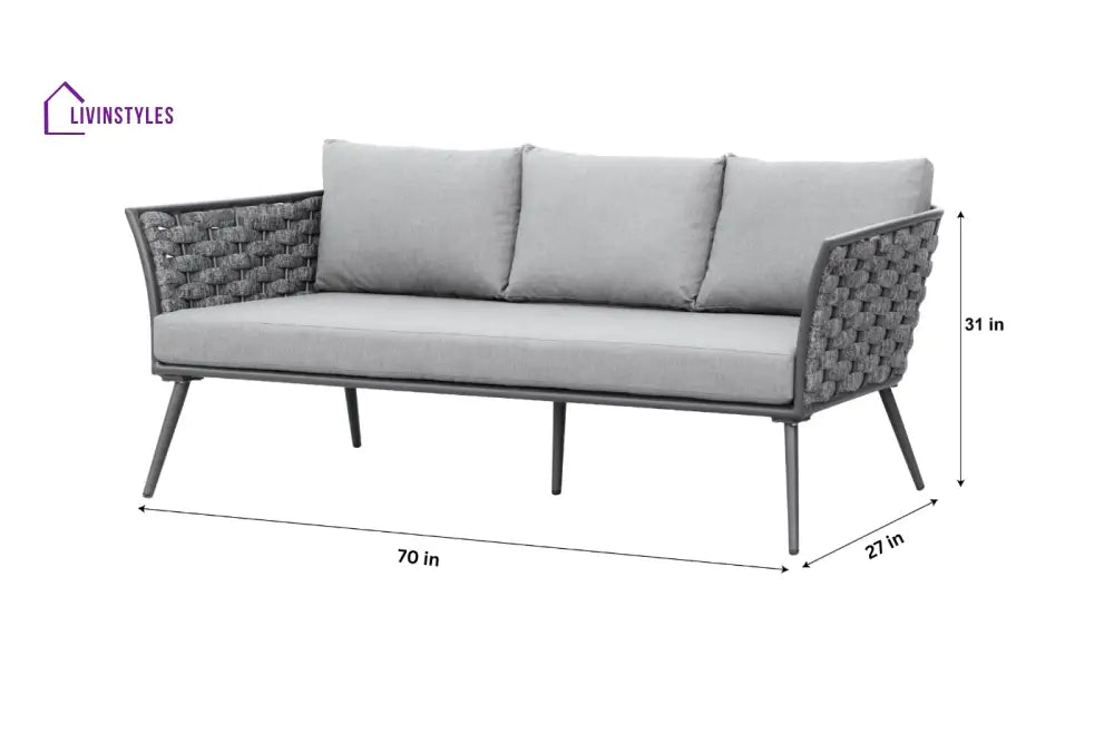Klorix Outdoor Garden Balcony Sofa Set 3 Seater 2 Single seater and 1 Center Table Set Braid & Rope (Grey) - Sofa Sets