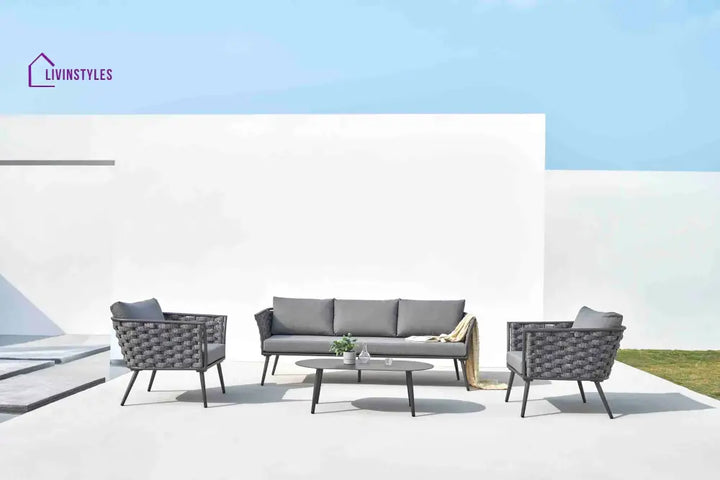 Klorix Outdoor Garden Balcony Sofa Set 3 Seater 2 Single seater and 1 Center Table Set Braid & Rope (Grey) - Sofa Sets