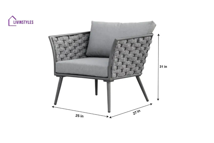 Klorix Outdoor Garden Balcony Sofa Set 3 Seater 2 Single seater and 1 Center Table Set Braid & Rope (Grey) - Sofa Sets