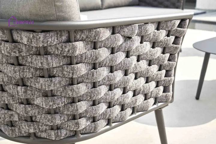 Klorix Outdoor Garden Balcony Sofa Set 3 Seater 2 Single seater and 1 Center Table Set Braid & Rope (Grey) - Sofa Sets