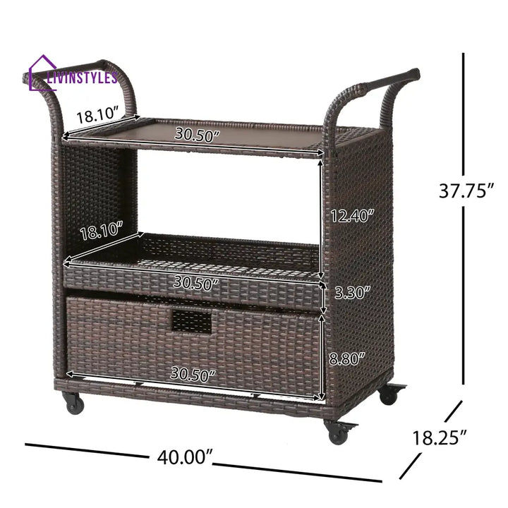 KNOX Outdoor Patio Bar Serving Cart (Dark Brown) - Wicker