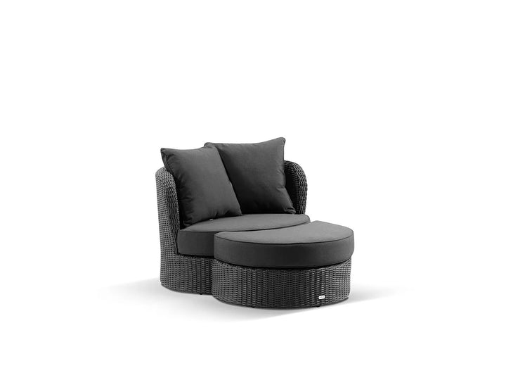 Comox Outdoor Garden Balcony Sofa Set 2 Seater, Single seater and 1 Center Table with Ottoman Set (Black)