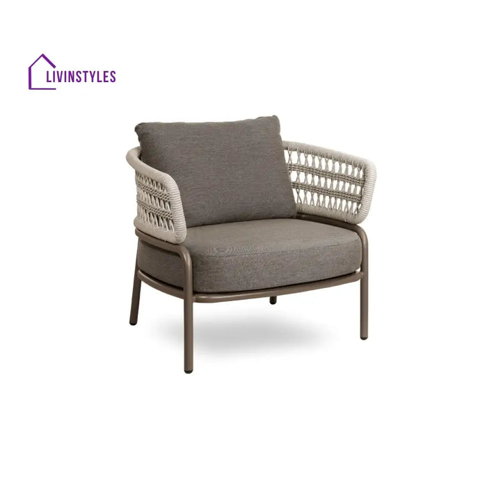Kodjo Outdoor Garden Balcony Sofa Set 2 Seater 2 Single Seater 1 Center Table Set Braid & Rope (Taupe + Beige) - Sofa