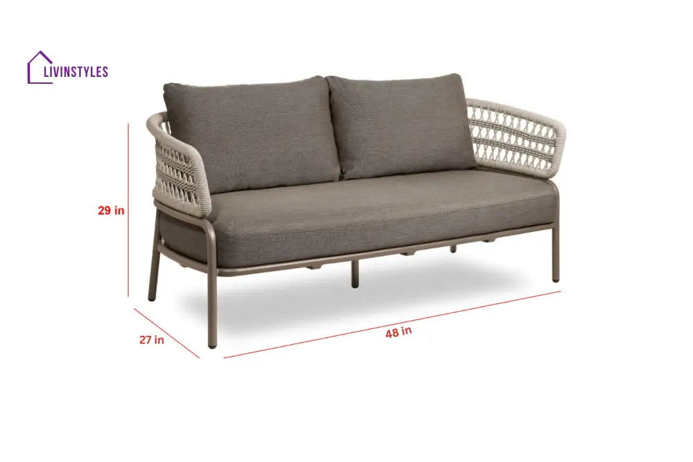 Kodjo Outdoor Garden Balcony Sofa Set 2 Seater 2 Single Seater 1 Center Table Set Braid & Rope (Taupe + Beige) - Sofa