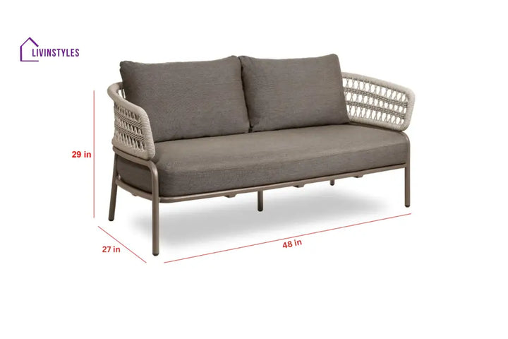 Kodjo Outdoor Garden Balcony Sofa Set 2 Seater 2 Single Seater 1 Center Table Set Braid & Rope (Taupe + Beige) - Sofa