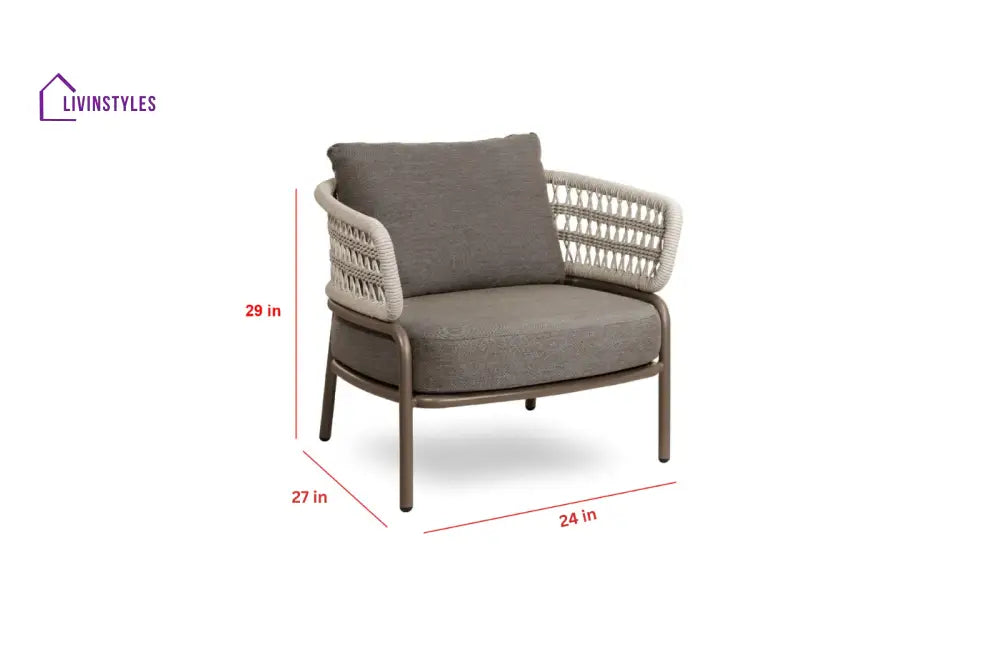 Kodjo Outdoor Garden Balcony Sofa Set 2 Seater 2 Single Seater 1 Center Table Set Braid & Rope (Taupe + Beige) - Sofa