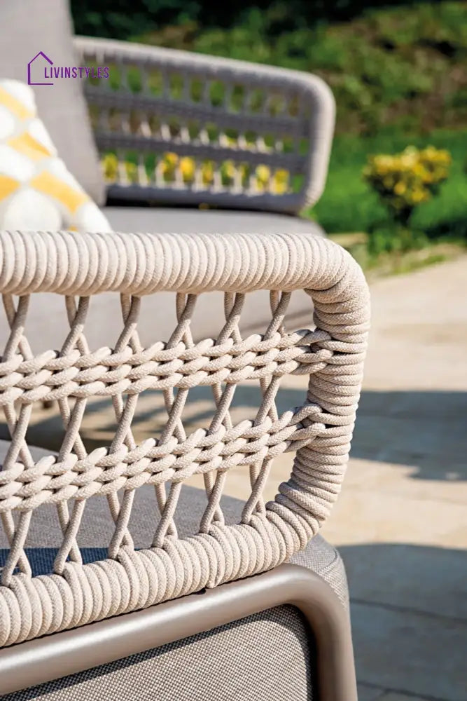 Kodjo Outdoor Garden Balcony Sofa Set 2 Seater 2 Single Seater 1 Center Table Set Braid & Rope (Taupe + Beige) - Sofa