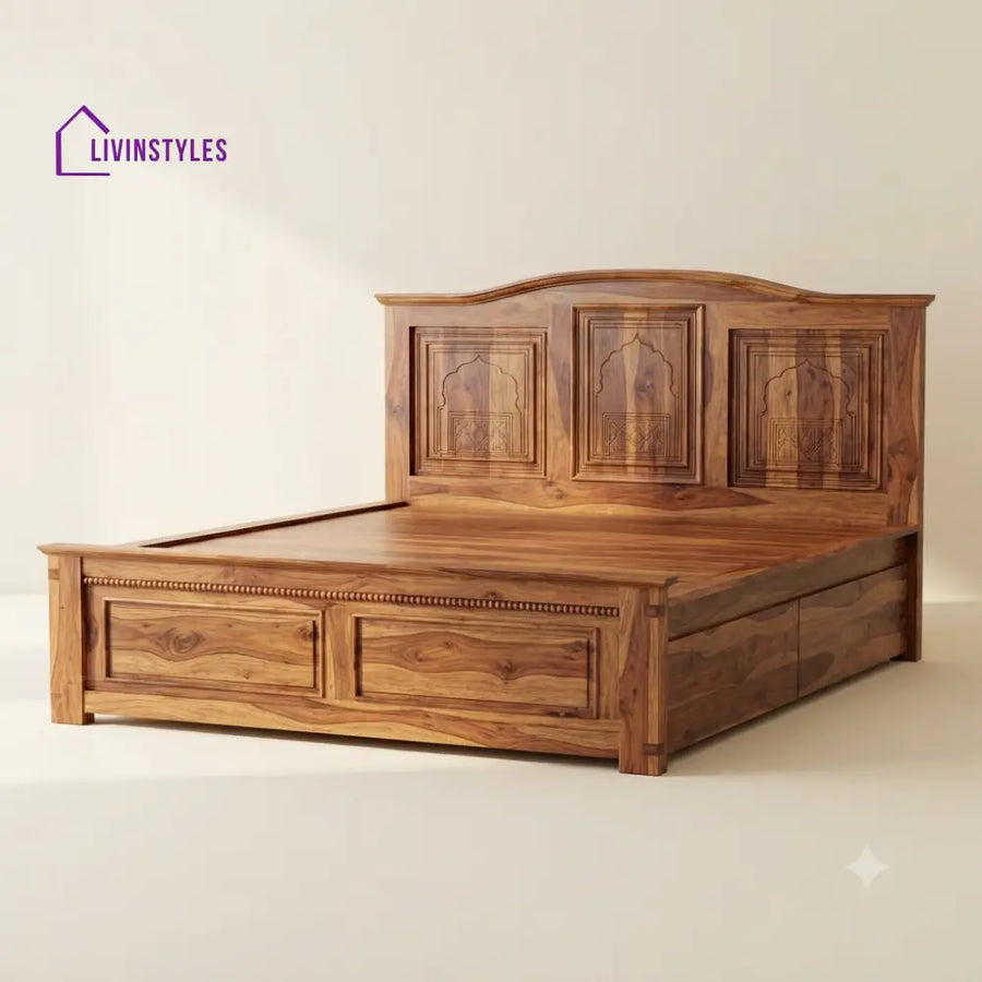 Kokila Sheesham Wood Bed With Box Storage | Wooden Bed