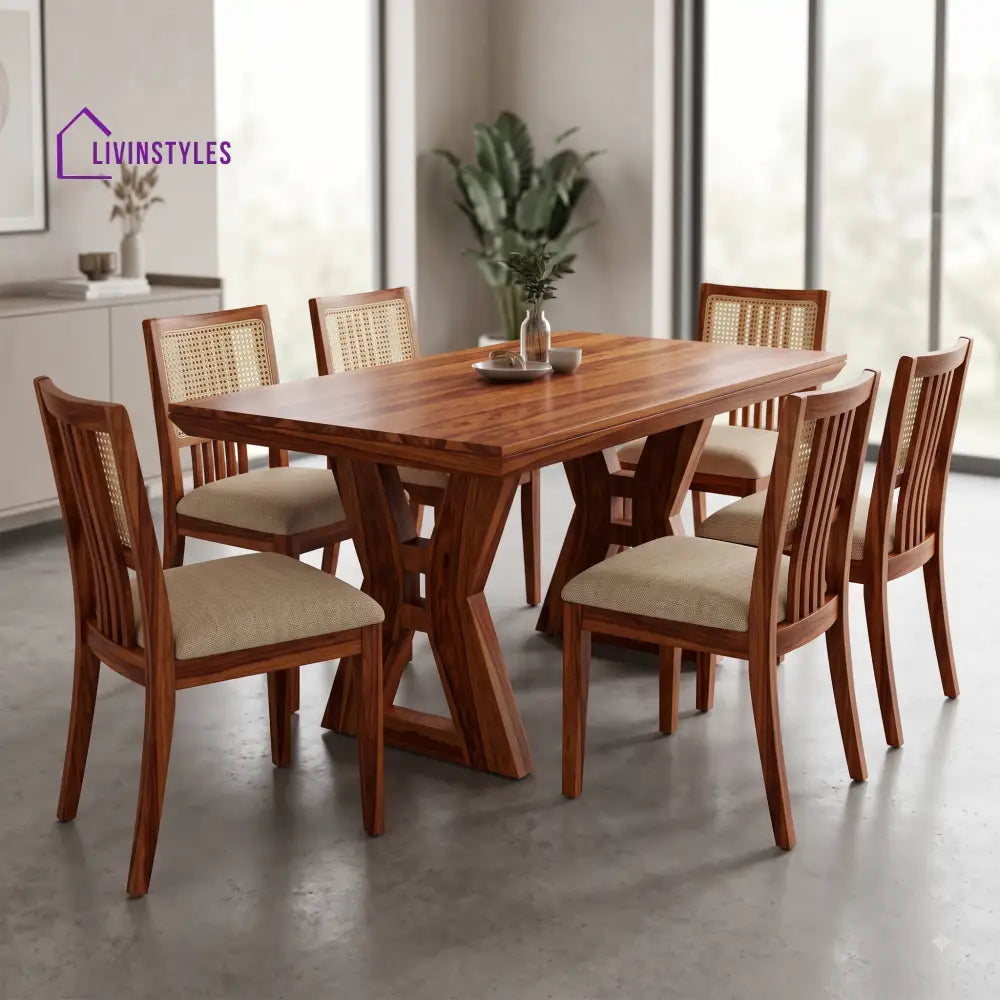 Komal Premium Wooden 6 Seater Dining Table Set
