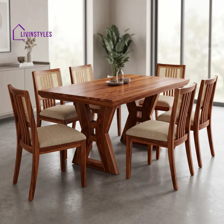 Komal Premium Wooden 6 Seater Dining Table Set