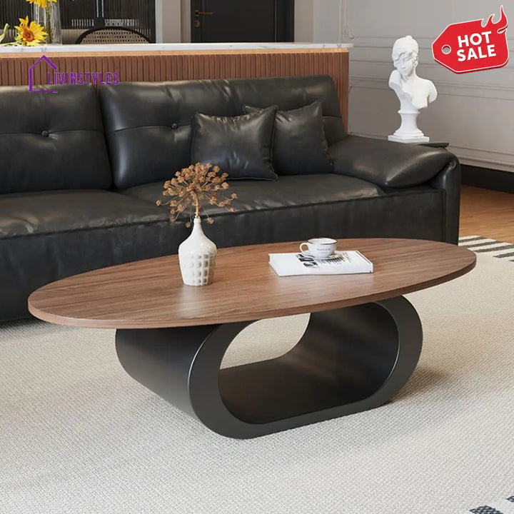 Kora Wooden and Metal Coffee Table for Living Room | Oval Shaped