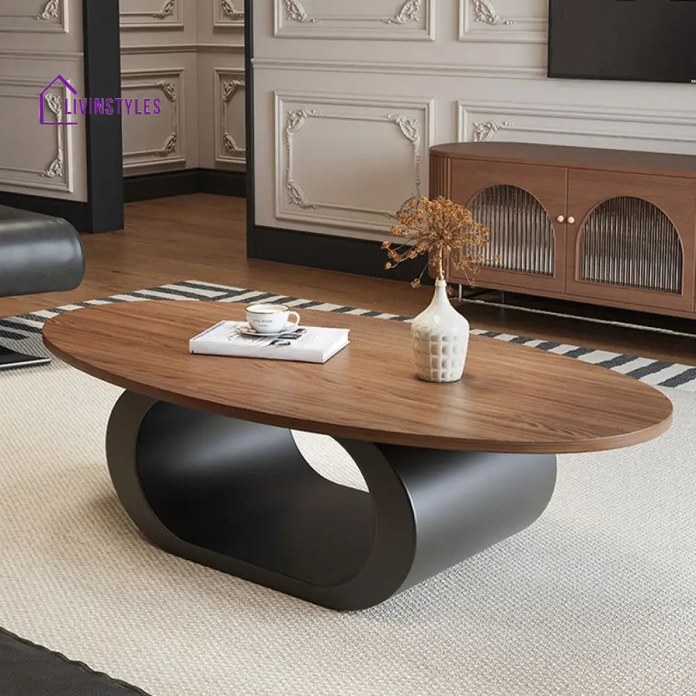 Kora Wooden and Metal Coffee Table for Living Room | Oval Shaped