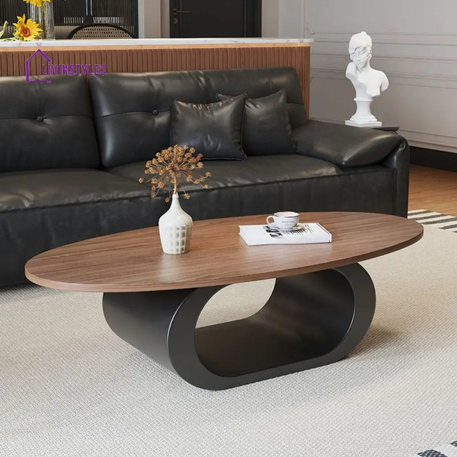 Kora Wooden and Metal Coffee Table for Living Room | Oval Shaped