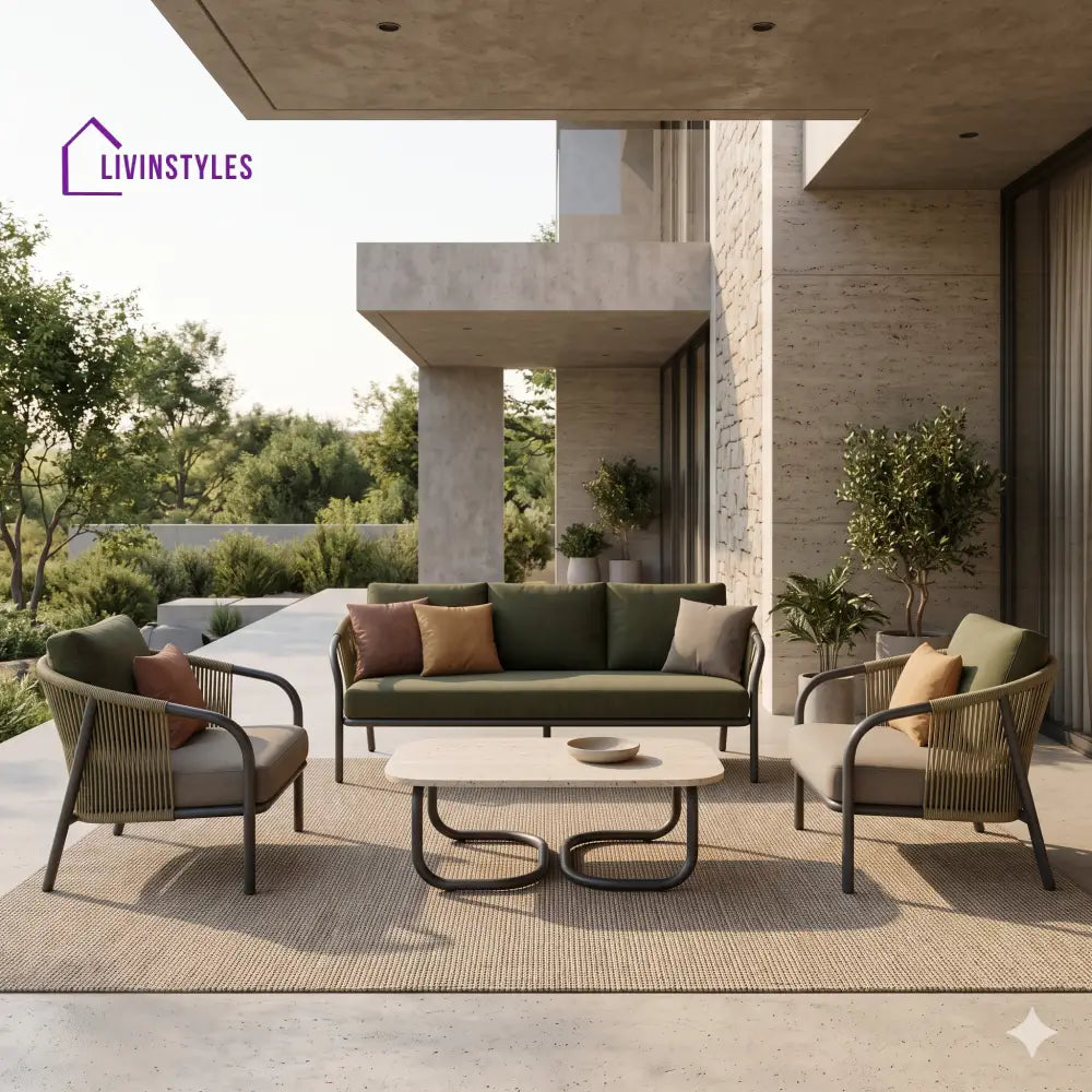 Kornelia Premium MS Frame with Powder Coated Outdoor Sofa Set with Weather Proof Fabric