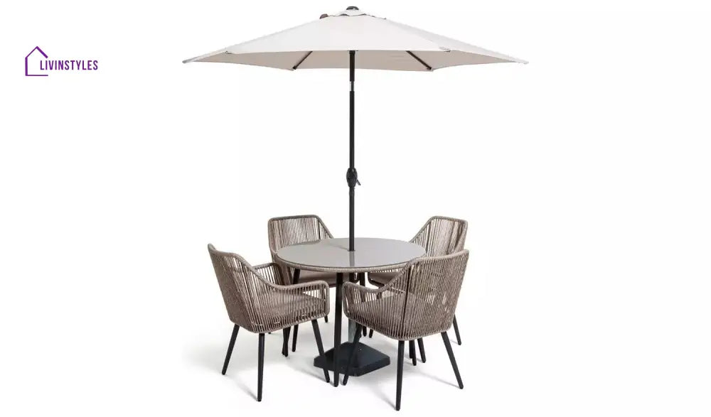 Kosh Outdoor Patio Seating Set 4 Chairs and 1 Table Set (Tan) Braided & Rope - Coffee Table Sets