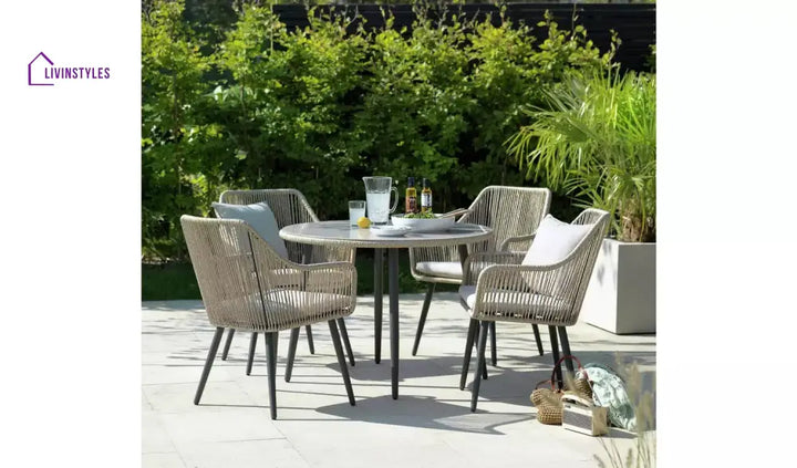 Kosh Outdoor Patio Seating Set 4 Chairs and 1 Table Set (Tan) Braided & Rope - Coffee Table Sets