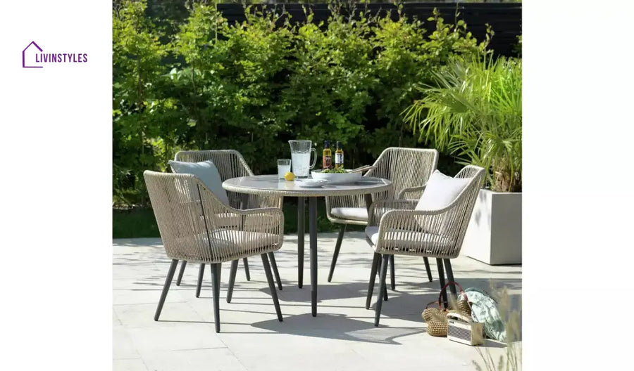Kosh Outdoor Patio Seating Set 4 Chairs and 1 Table Set (Tan) Braided & Rope - Coffee Table Sets