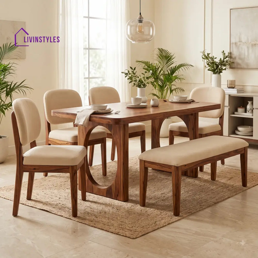 Kosisochukwu Wooden 6 Seater Dining Table Set | 4 Chairs and 1 Bench | Table 72 X 36 X 30 Inch