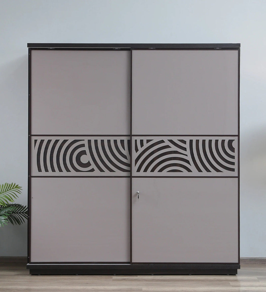 OmkarWood AuraMax Sliding Door Wardrobe – Basalt Grey High Gloss Finish
