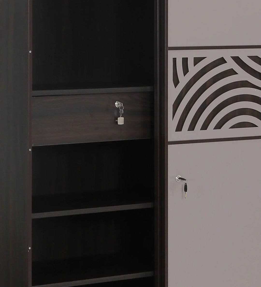 OmkarWood AuraMax Sliding Door Wardrobe – Basalt Grey High Gloss Finish