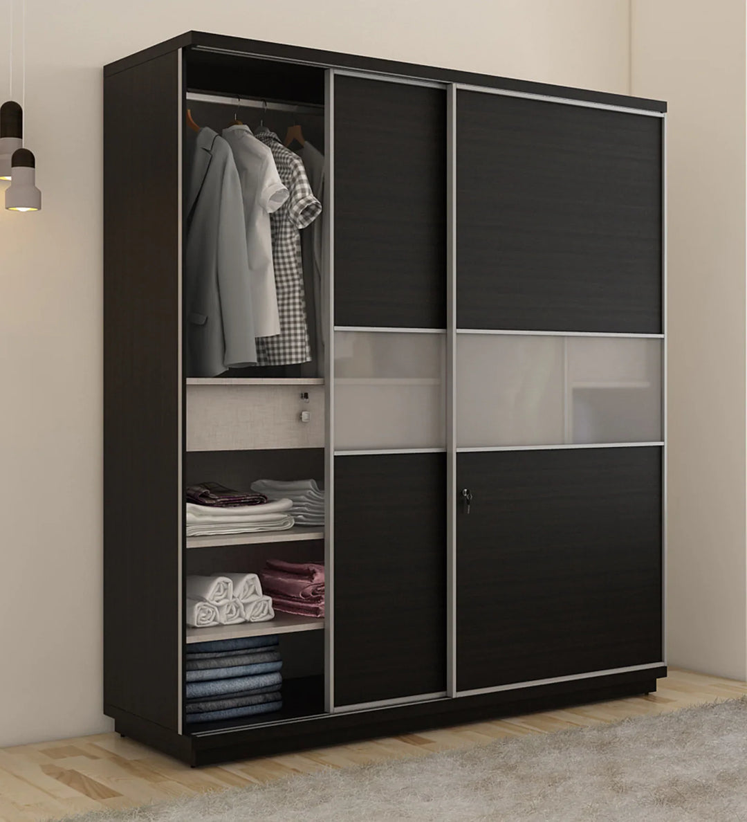 Omkarwood Zenix Premium Sliding Door Wardrobe – Wenge Melamine Finish