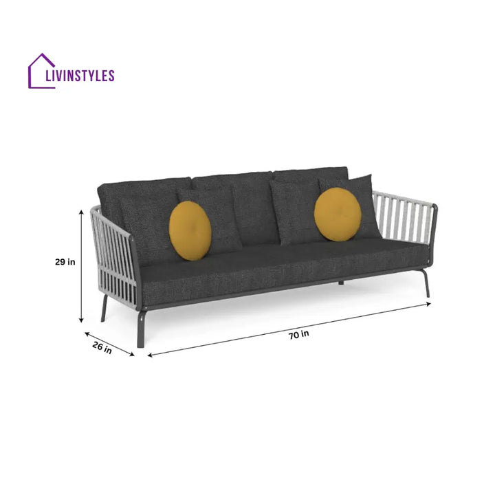 Kosta Outdoor Garden Balcony Sofa Set 2 Seater Single seater and 2 Center Table Set Braided & Rope (Dark Grey) - Sofa
