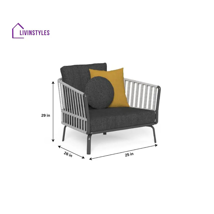 Kosta Outdoor Garden Balcony Sofa Set 2 Seater Single seater and 2 Center Table Set Braided & Rope (Dark Grey) - Sofa
