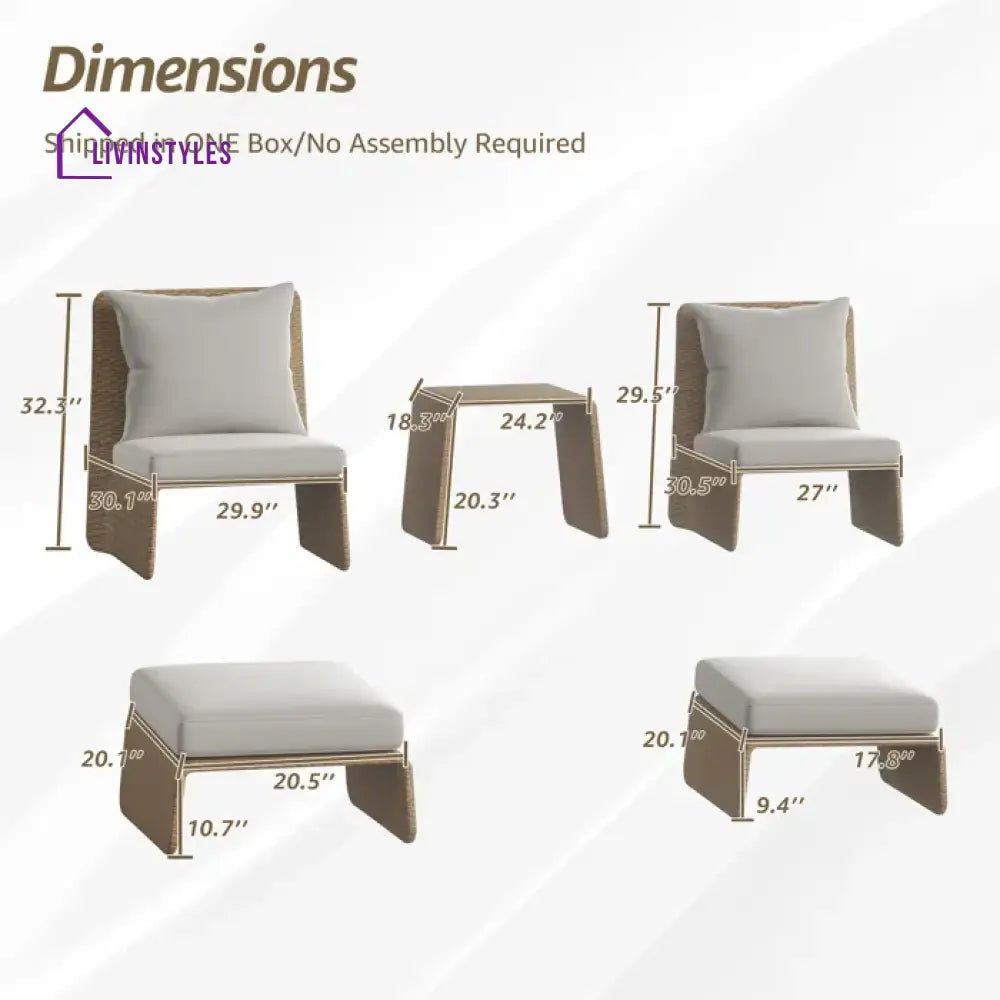 Kraus Outdoor Patio Seating Set 2 Chairs 2 Footrest and 1 Table Set (Honey) - Coffee Table Sets