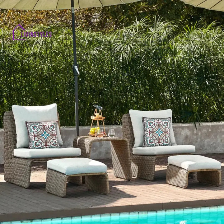 Kraus Outdoor Patio Seating Set 2 Chairs 2 Footrest and 1 Table Set (Honey) - Coffee Table Sets