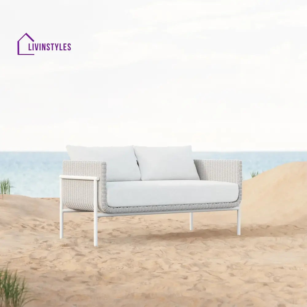 Kreios Outdoor Garden Balcony Sofa Set 2 Seater 2 Single seater and 1 Center Table With 1 Side Table Set (White) - Sofa
