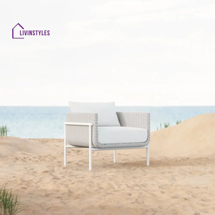 Kreios Outdoor Garden Balcony Sofa Set 2 Seater 2 Single seater and 1 Center Table With 1 Side Table Set (White) - Sofa