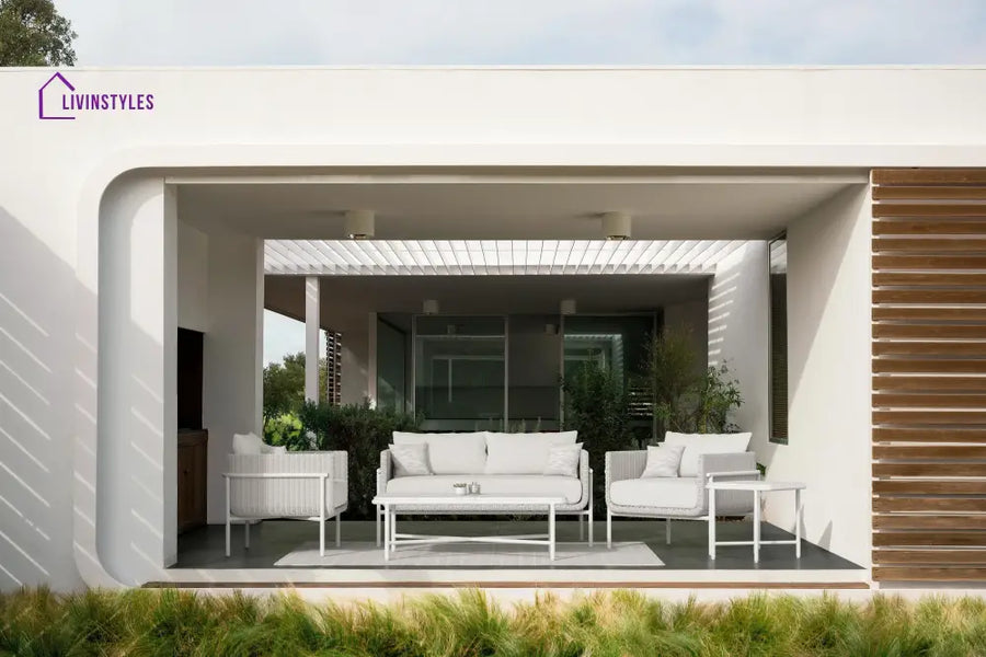 Kreios Outdoor Garden Balcony Sofa Set 2 Seater 2 Single seater and 1 Center Table With 1 Side Table Set (White) - Sofa
