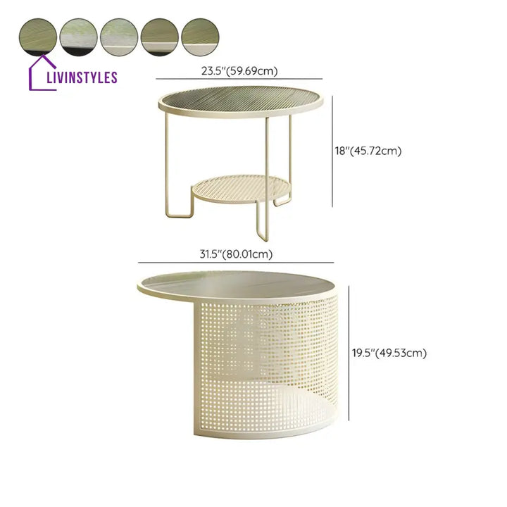 Krish Coffee Table Set for Living Room | Stainless Steel Frame and Fluted Glass Top